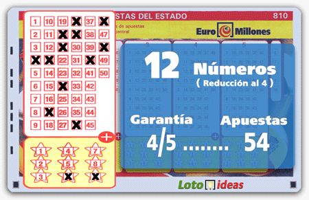Euromillones - 12 números en reducción al 4 por 54 apuestas Euromillones - 12 números en reducción al 4 por 54 apuestas