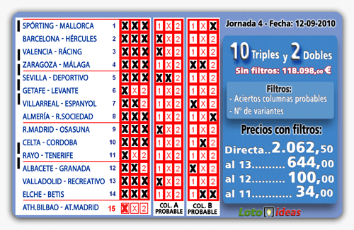 La Quiniela – 10 Triples y 2 Dobles desde  68 apuestas