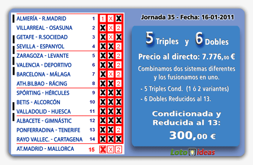 5 Triples y 6 Dobles al 13 por 600 apuestas