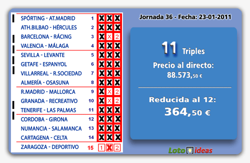 La Quiniela - Reducida al 12 de 11 Triples por 729 apuestas