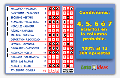 8 Triples reducidos al 13 y condicionados a 4, 5, 6 ó 7 aciertos en columna probable 8 Triples reducidos al 13 y condicionados a 4, 5, 6 ó 7 aciertos de la columna base