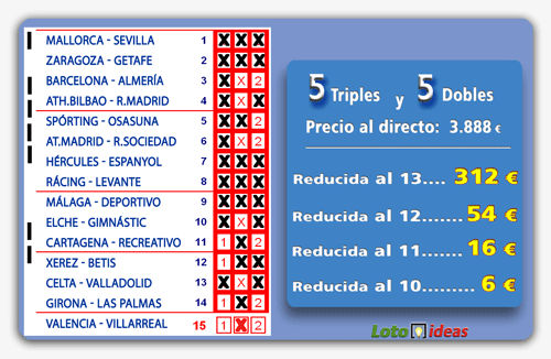 La Quiniela - 5 Triples y 5 Dobles desde 6 euros, reducidas record