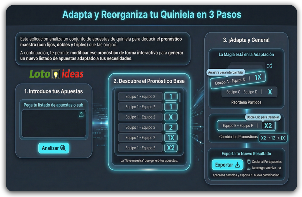 La Quiniela - Adaptador de Pronósticos gratuito para modificar o reordenar los signos de tus sistemas.
