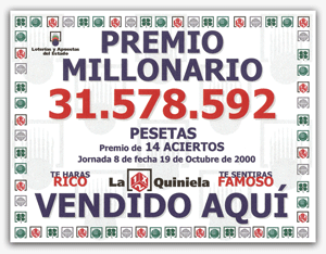 La Quiniela - Premio de 14 aciertos - 19 Octubre 2000 La Quiniela - Premio de 14 aciertos - 19 Octubre 2000